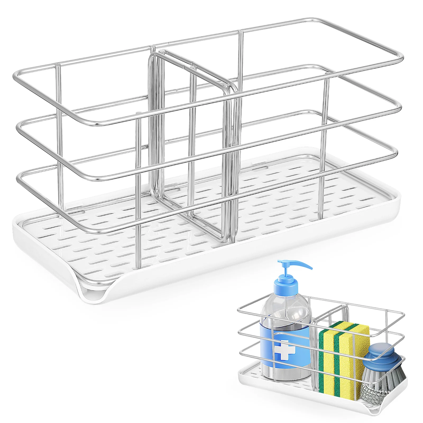 

Holder Sink Sponge Kitchen Rack Dishcaddy Organiser Soap Drying Drainer Stainless Steel Tray Tidy Retail Organizers Dishcloth