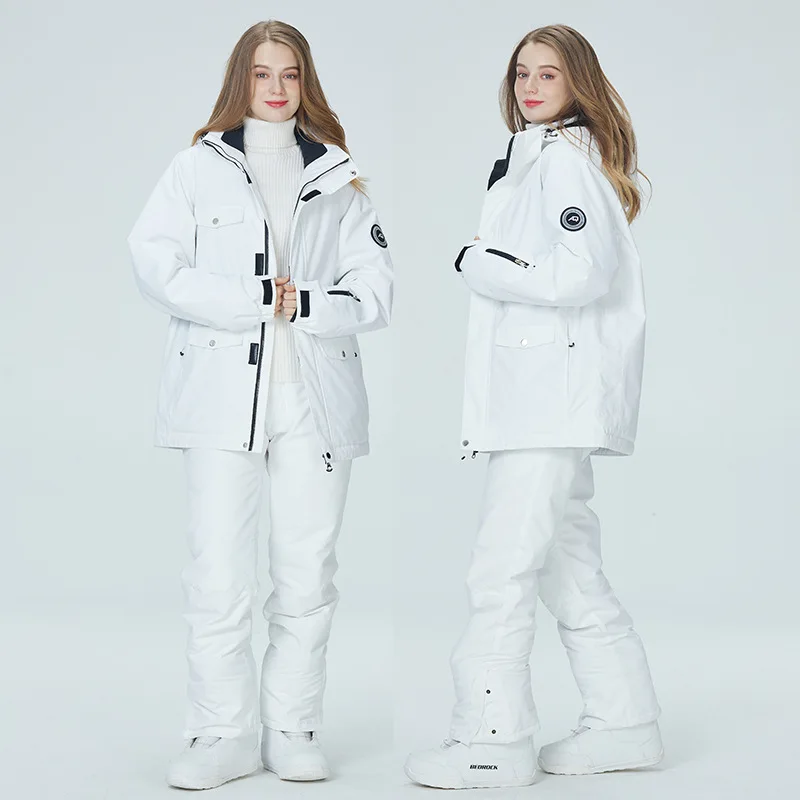 

Лыжные комплекты, мужские и женские теплые ветрозащитные светоотражающие куртки с капюшоном и брюки, костюмы для сноуборда, новинка 2022, зим...