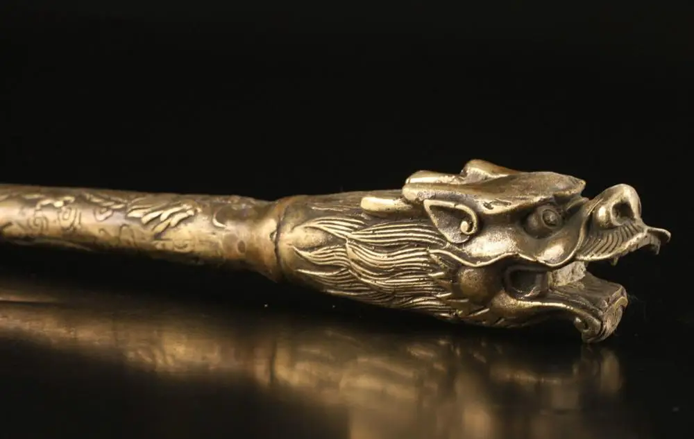 35cm SUPERB COLLECTION VINTAGE DECORATION BRASS CASTING LIFELIKE DRAGON SHOE HORN