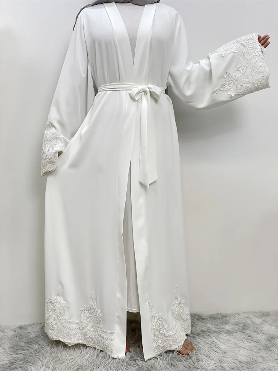 Middle East Fashion Ramadan Patchwork Lace Long Cardigan Muslim For Women Dubai Abaya Maxi Robe Kimono Turkish Islamic Clothing
