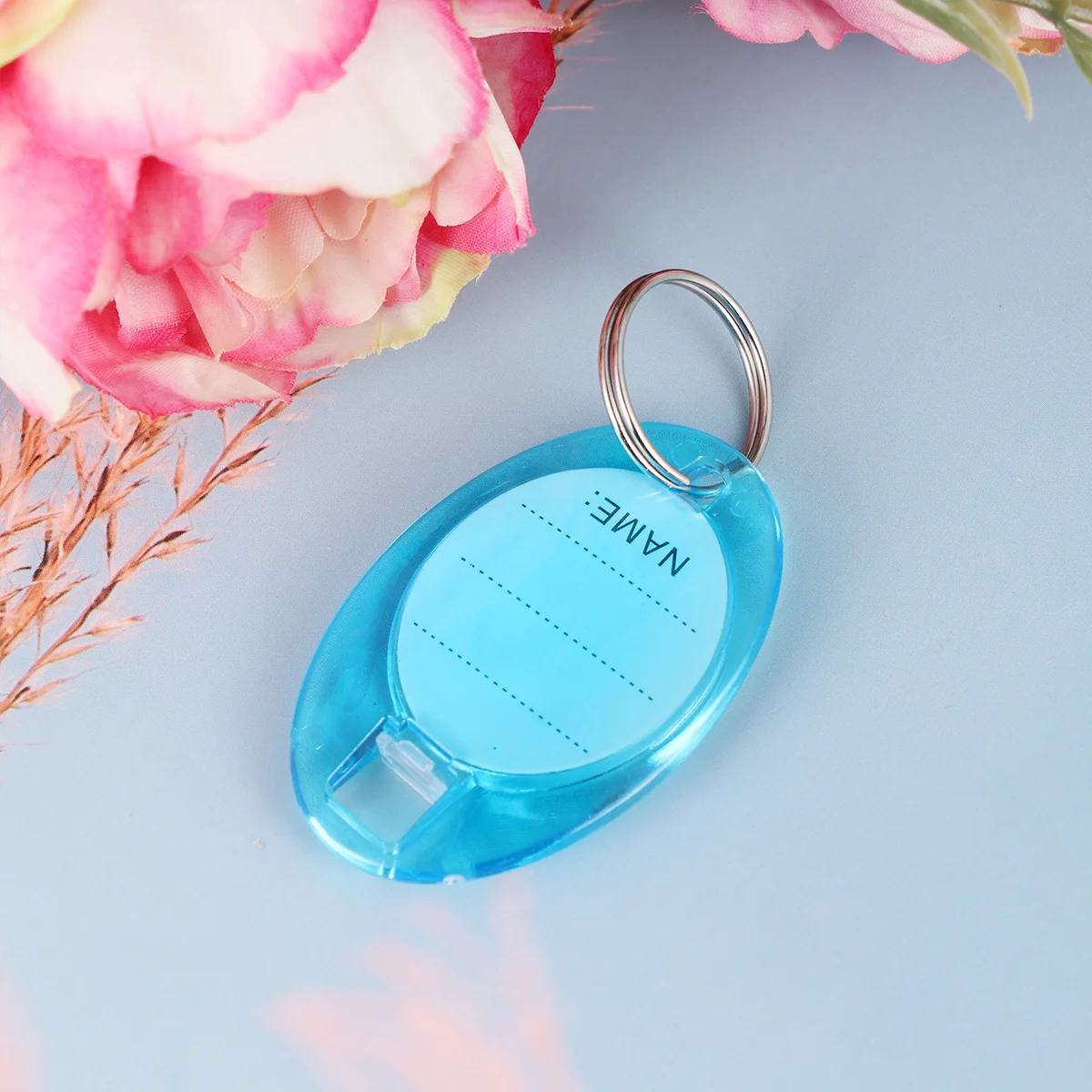 

50pcs Oval Key Chain with Label Window Plastic Classifing Tag Identifying Tags