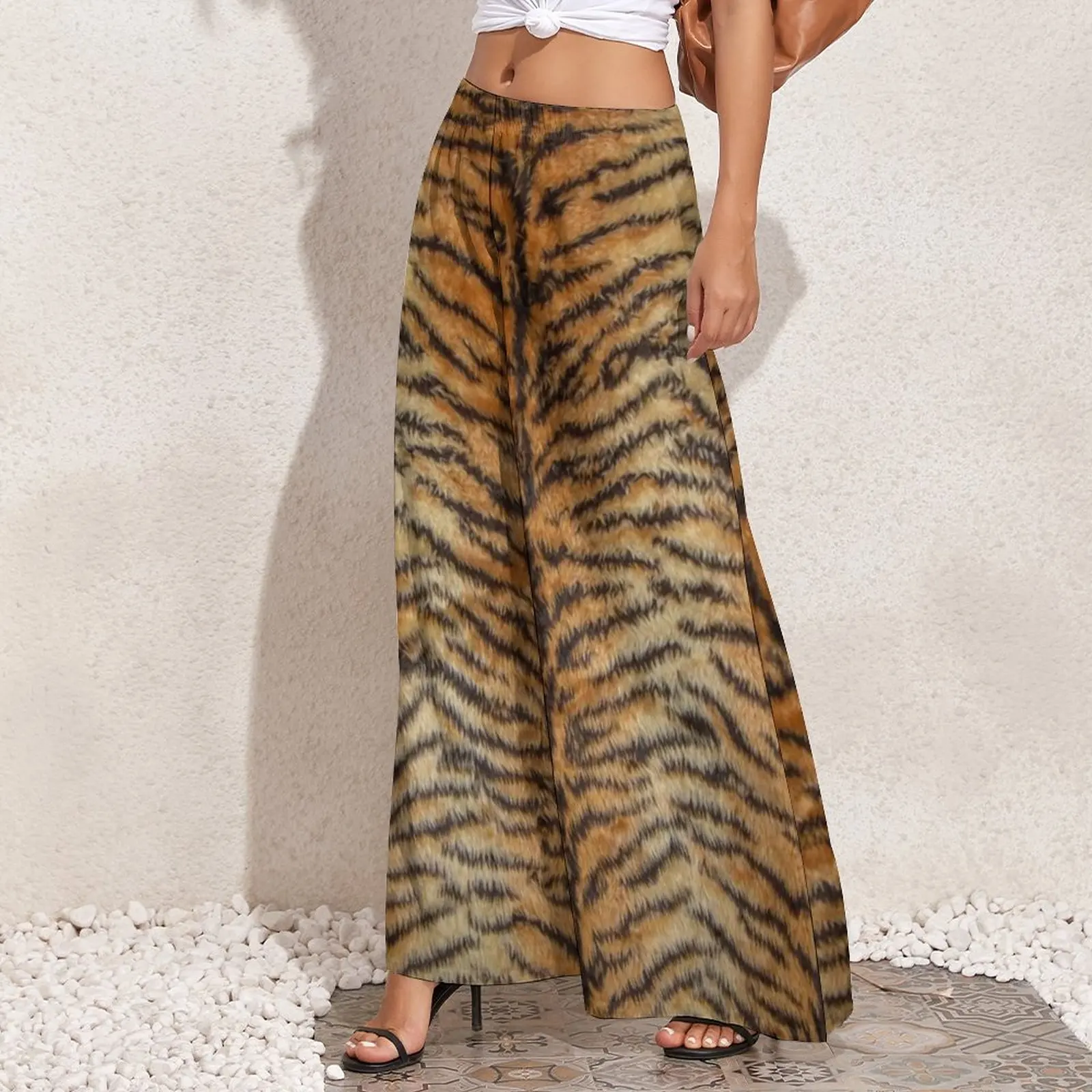 Брюки с тигровым принтом меховые полоски в виде животных элегантные широкие