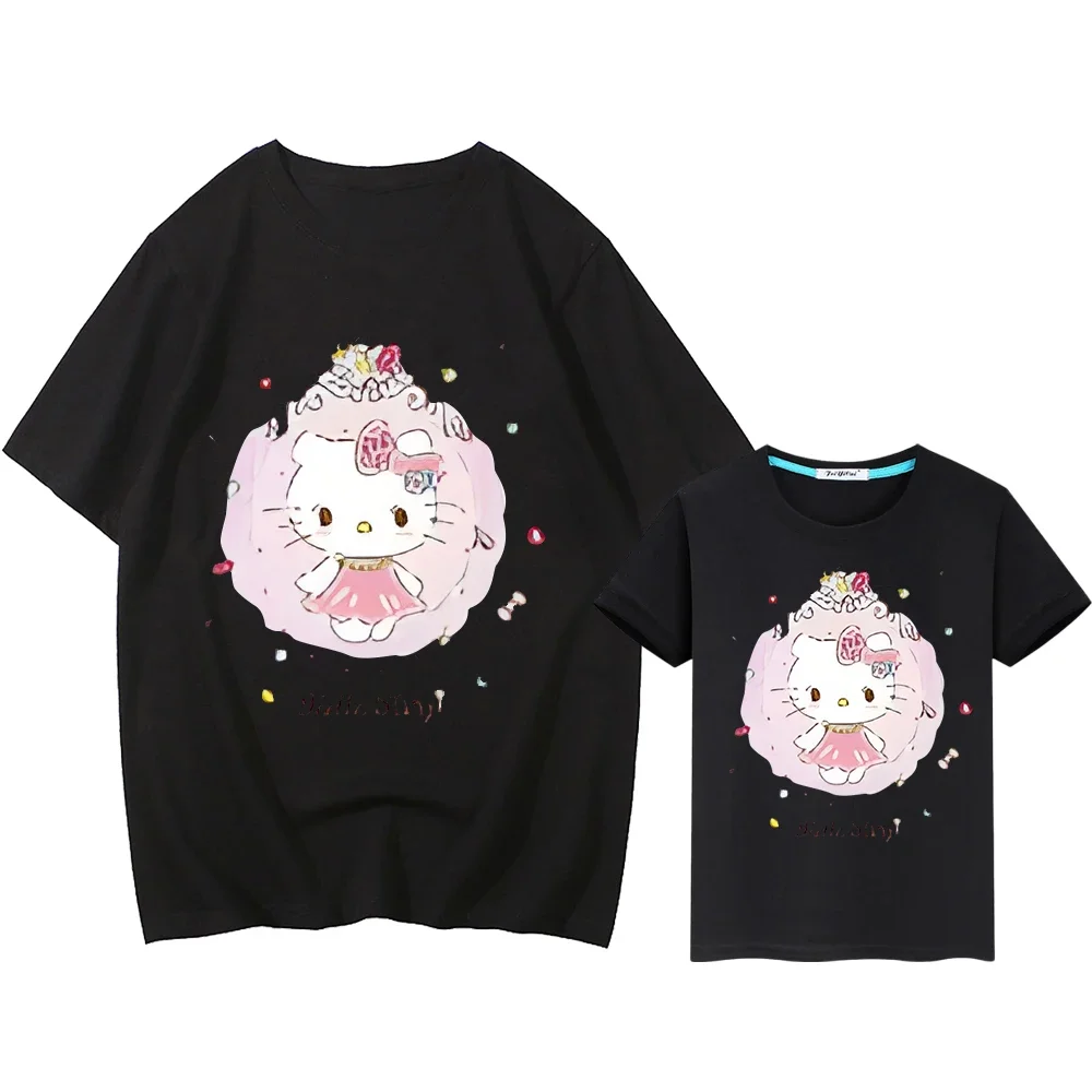 Одинаковые Комплекты Для Всей Семьи Hello Kitty Хлопковые Футболки Унисекс Детей И