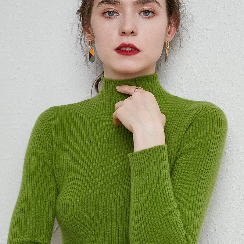 

Half-high Collar Cashmere Sweater Women Slim Paragraph Long Sleeve Bottoming Sweater Solid Color Thickening Pullover Sweater