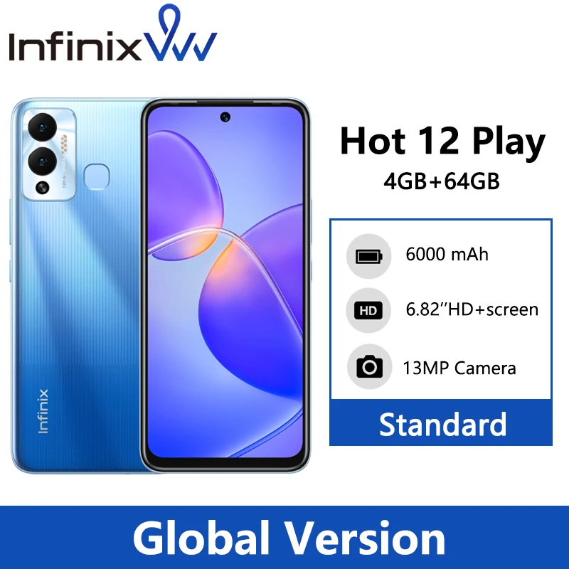 Infinix Hot 12 Play 4GB 64GB 6000mAh Smartphone Battery 6.82'' HD+ Display Helio G35 13MP AI Dual Rear Camera Android 11