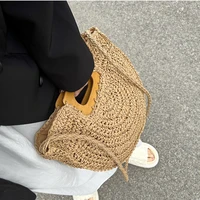 bohemian straw woven half moon shoulder bags for women high capacity braid handbags for women designer straw crossbody beach bag