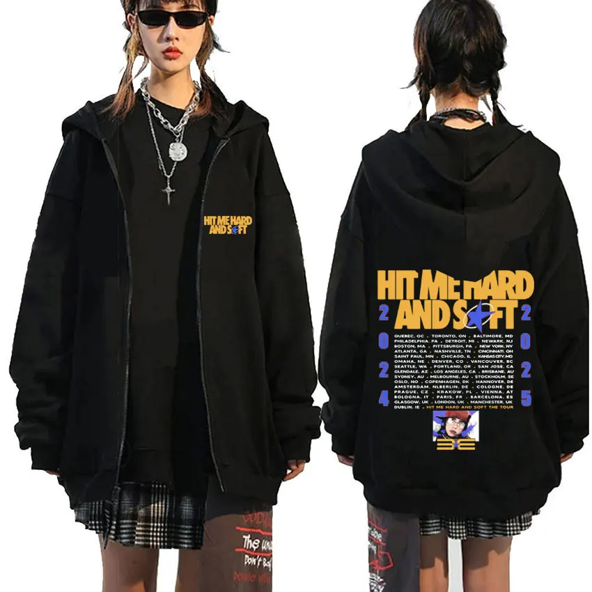 Фото Hit Me Hard and Soft Tour 2024 2025 Zipper Hoodie Men Women Hip Hop Oversized Zipper Sweatshirt Fashion Zip Up Jacket Fans Gift №1