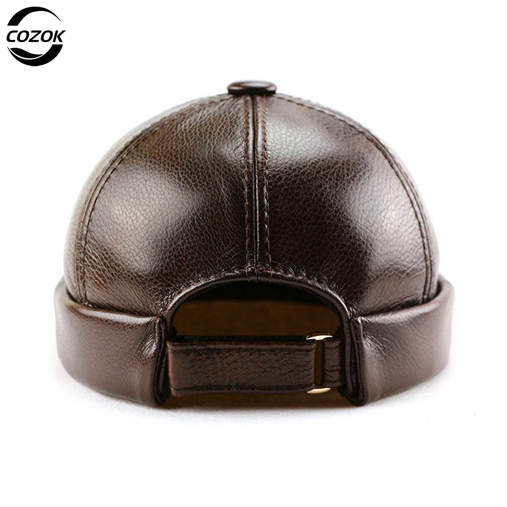 

Модные осенне-зимние шапки из натуральной воловьей кожи для женщин, однотонная дизайнерская женская тонкая шапка, мужская шапка унисекс