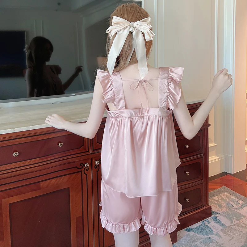 Funishi Women's Pajamas Sexy Sleepwear Silk Summer Pajamas пижама женская Princess Style Tank Shorts Suit Self-cultivation