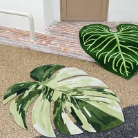 INS Popular Green Plant Leave Shaped Rug, Decorative Wool Blending Floor Mat for Living Room