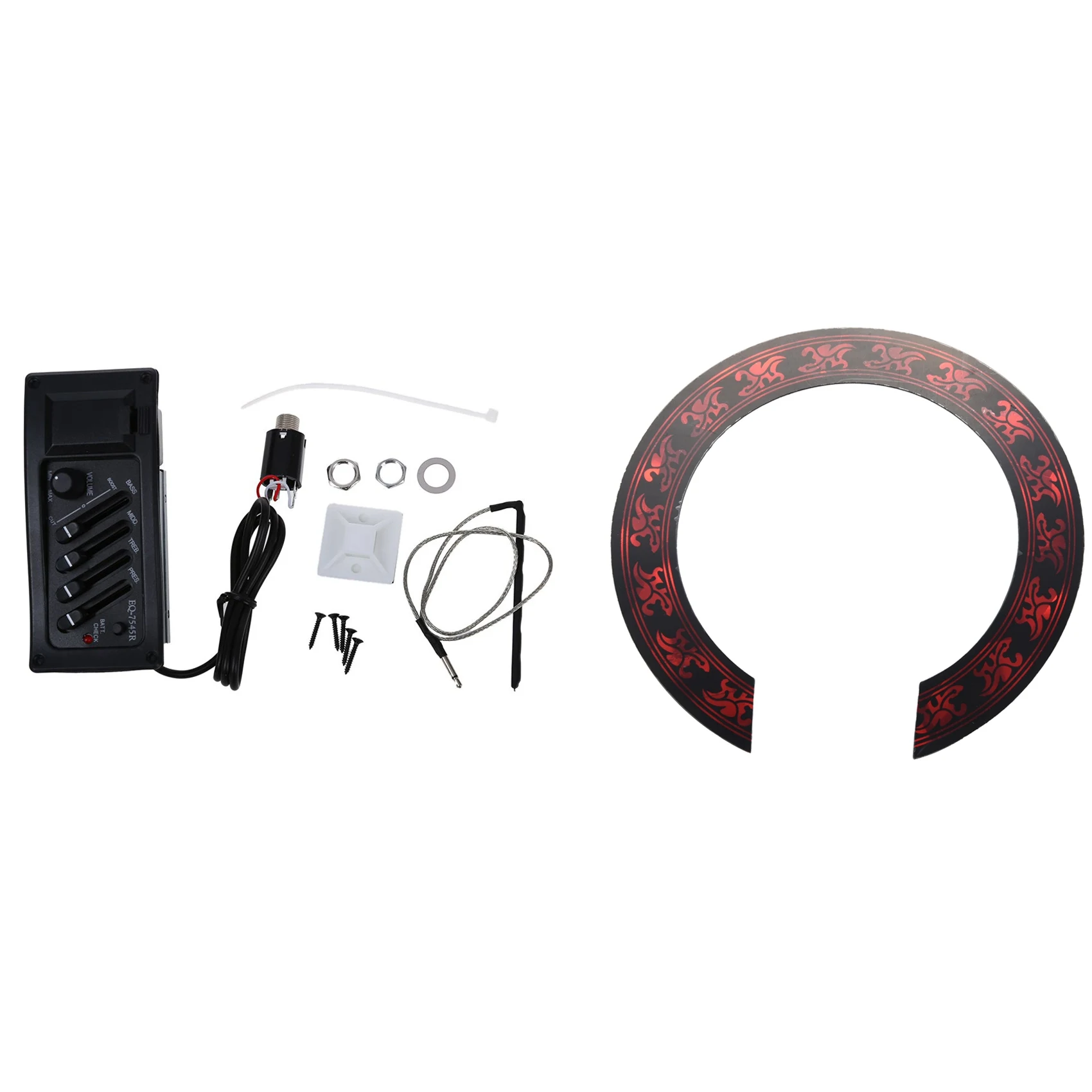 

1X Guitar Preamp Amplifier Equalizer EQ 4-Band EQ Preamp Acoustic Piezo 7545R & 1 Pcs Soundhole Rosette Decal Sticker