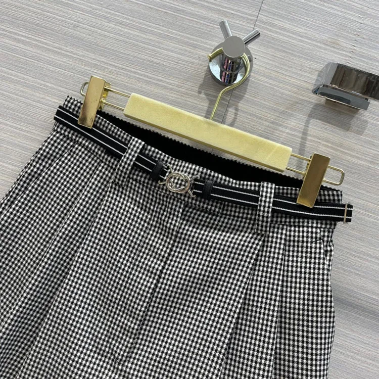 

Мини-юбка с поясом, клетчатая плиссированная юбка в стиле колледжа с рисунком «гусиные лапки», милая крутая тонкая короткая юбка в Корейско...