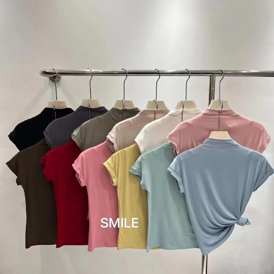 

Y2k Японские Женские футболки розовые пикантные эластичные Топы с коротким рукавом винтажная водолазка тонкие однотонные футболки в Корейском стиле летняя одежда