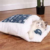 2022 new japanese cat bed warm cat sleeping bag deep sleep winter removable pet dog bed house cats nest cushion with pillow