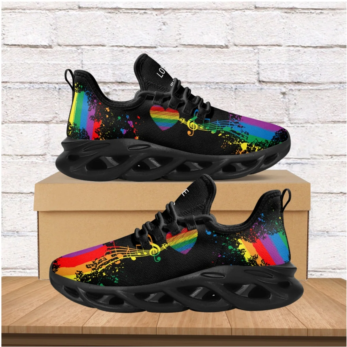 

Women's Lightweight Flats Shoes Personalized Rainbow Notes LGBT Pride Printed Sneakers New Youth Non-Slip Walking Jogging Shoes