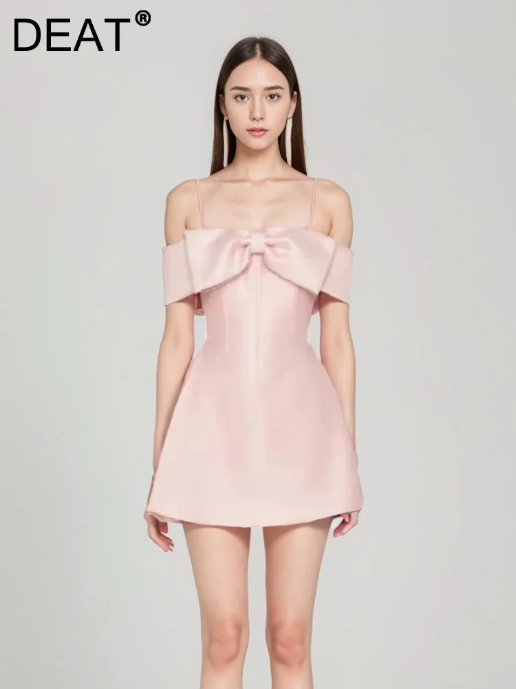 DEAT 2024 летнее платье-бретелька с открытой спиной и бантом для женщин модное