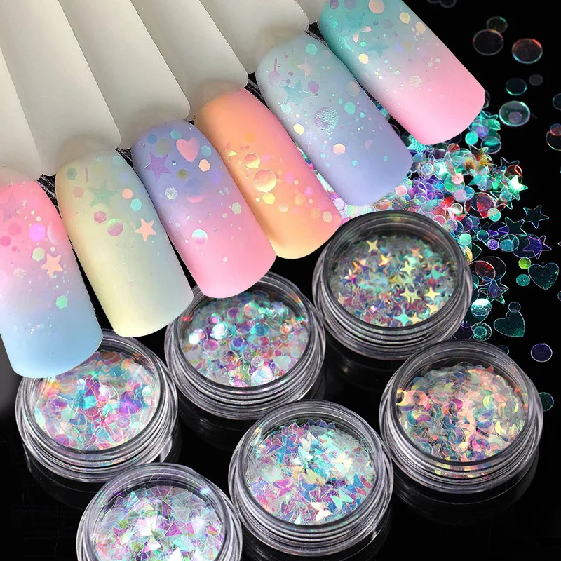 

Nail Glitter Butterfly Star Round Heart Flake Mirror Sequins Gradient Ultra Thin Slice Nail Art Manicure UV Gel Polish Decoratio