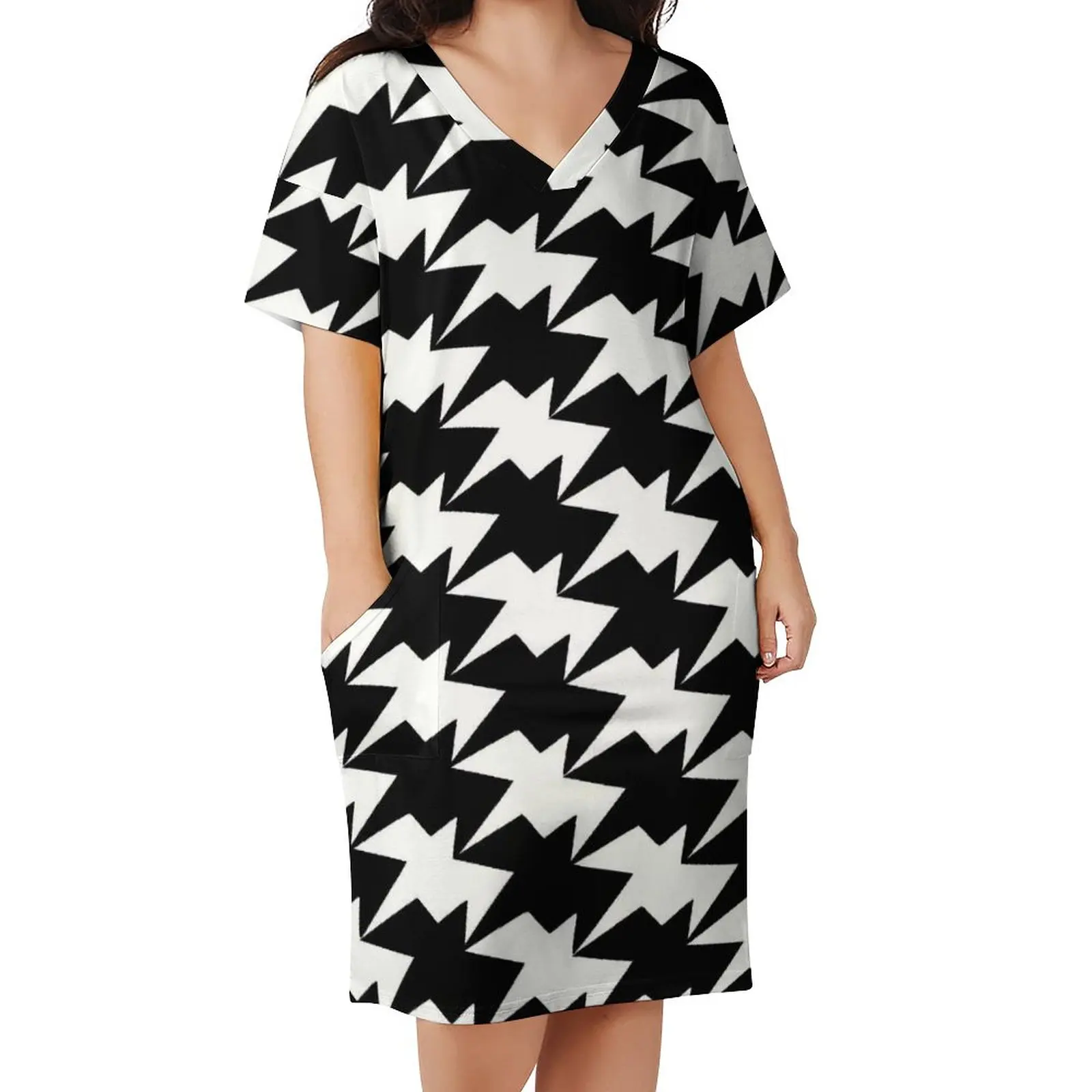 

Платье с рисунком «гусиная лапка», V-образным вырезом и современным абстрактным дизайном, клубные платья, женское Повседневное платье с при...