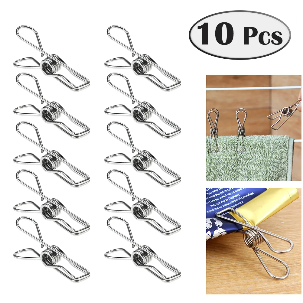 

10pcs Stainless Steel Clothes Pegs Metal Clips Socks Clips Clothes Multifunctional Clothing Blanket Clamps