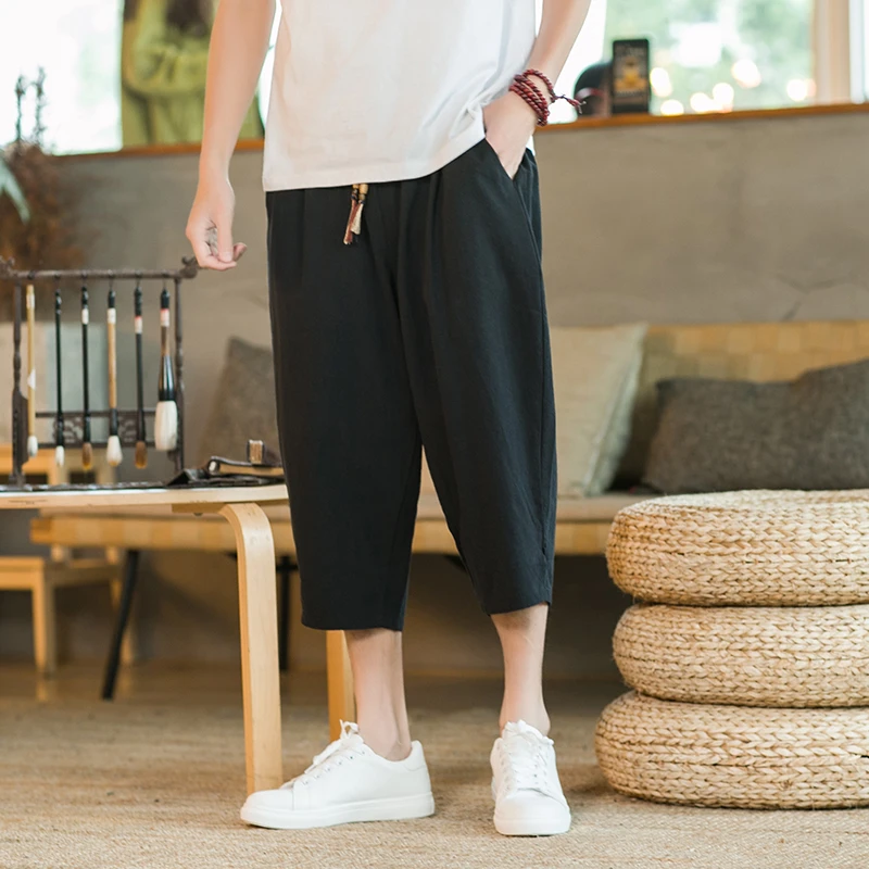 

Мешковатые хлопковые брюки-султанки для мужчин и женщин, лето 2023, в японском стиле, в стиле хип-хоп, бриджи с широкими штанинами, шаровары, брюки до щиколотки, джоггеры
