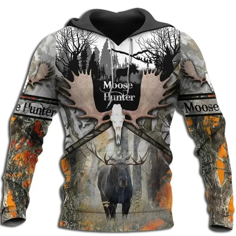 

Moose Deer Hunting Camouflage Hoodie Men 3D Hunter Camo Printed Wildlife Hoodies Womens Clothing Harajuku Fashion Pullover Hoody