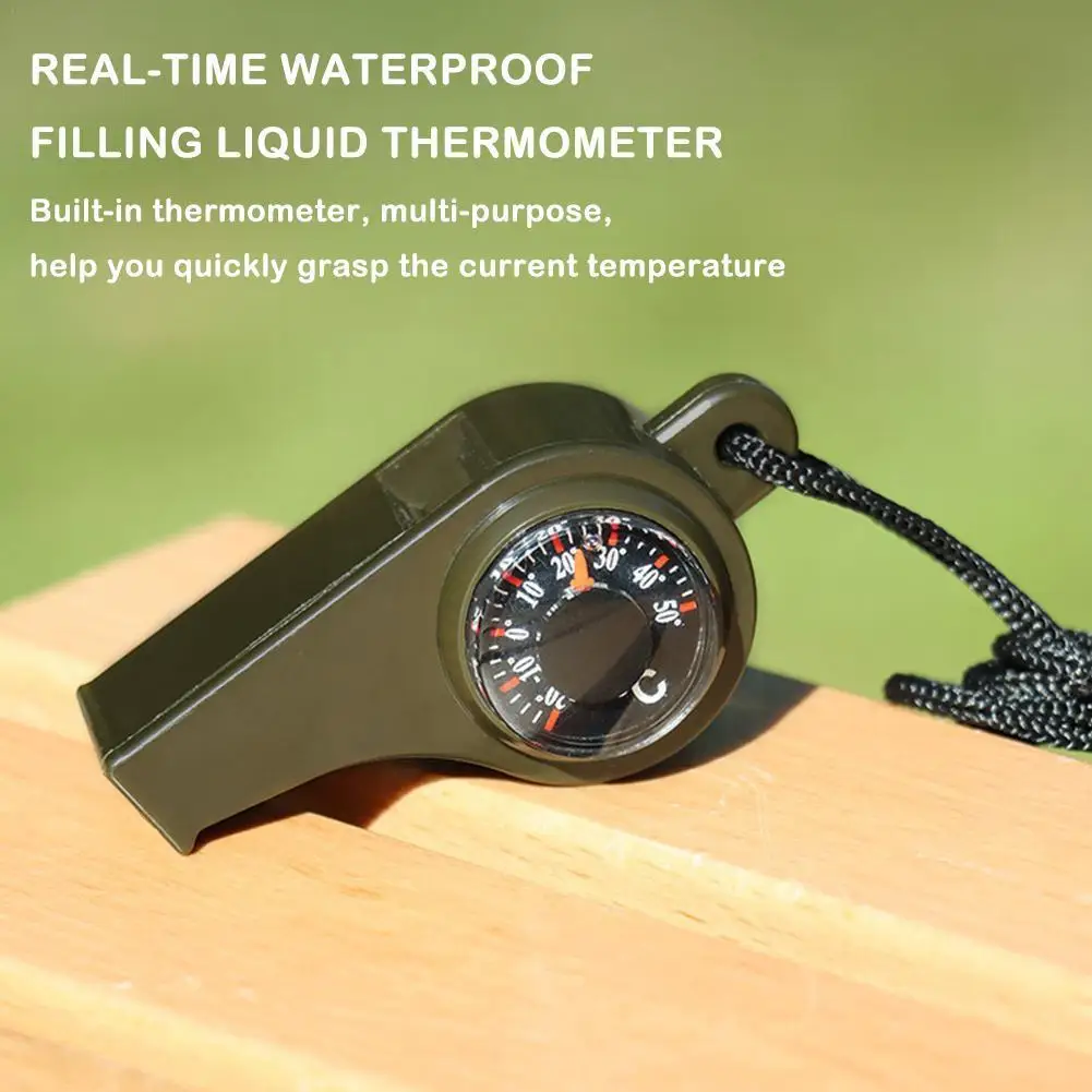 

3 In 1 Emergency Survival Whistle Compass Thermometer Referee Outdoor Camping Sporting Cheerleading Whistle Tools Hiking Go A5h7