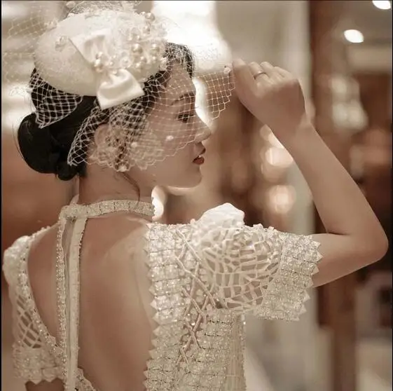 Женская винтажная шляпа в британском стиле с жемчугом