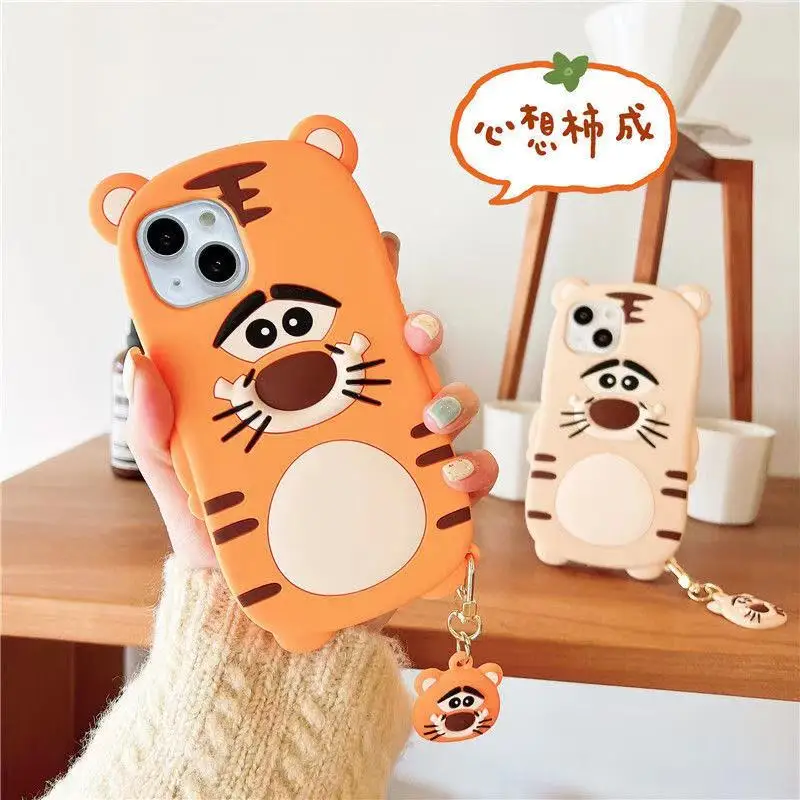 Милый мультяшный 3D чехол для телефона с тигром iPhone 11 12 13 Pro XS Max X XR 7 8 Plus Мягкий