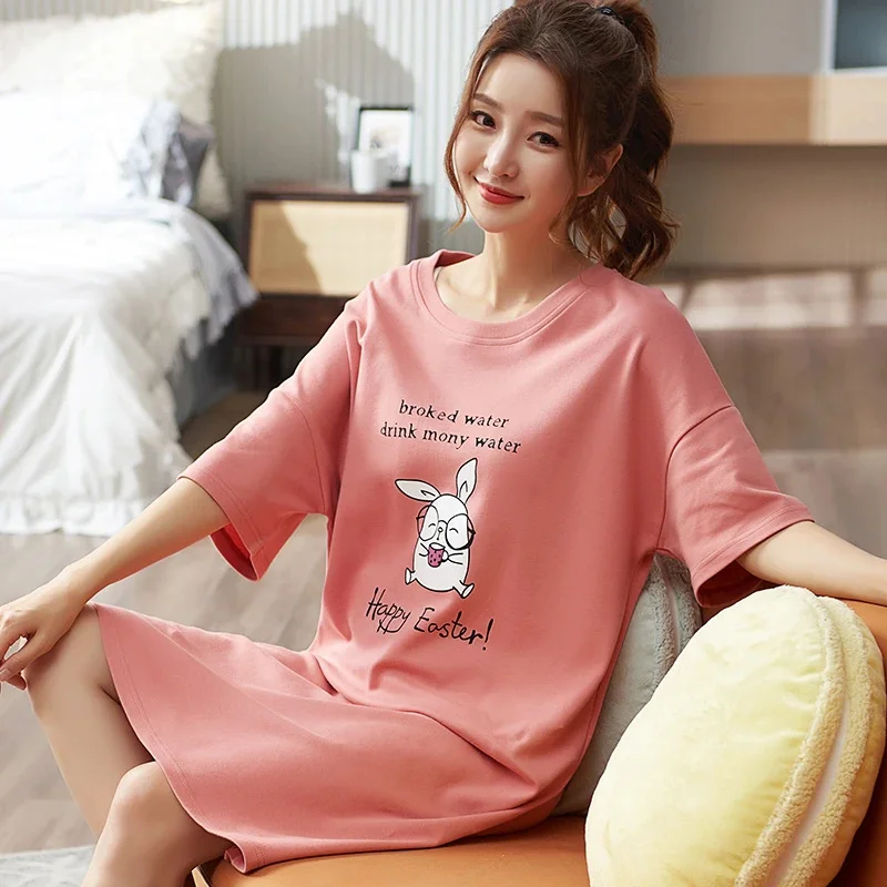 New summer women's pajamas cute short-sleeved nightdress cartoon large size summer dress home service can be worn outside