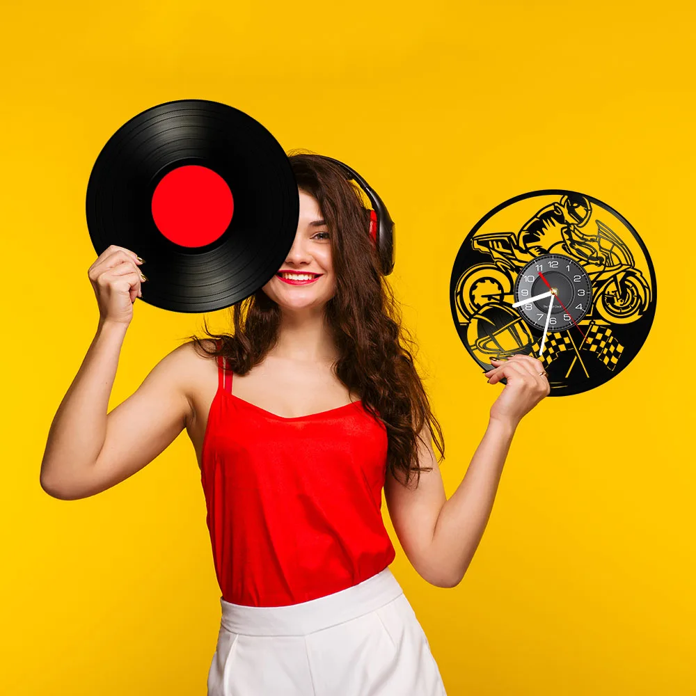 Виниловые часы для мотогонок настенные мотоцикла ретро музыкальный альбом