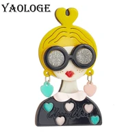 yaologe acrylic personality glasses girl brooches for women kids new design cartoon figure pins badges handmade jewelry gift