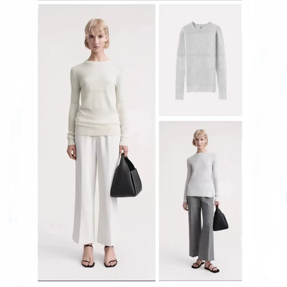 

Вязаный свитер в полоску с длинным рукавом, с баской