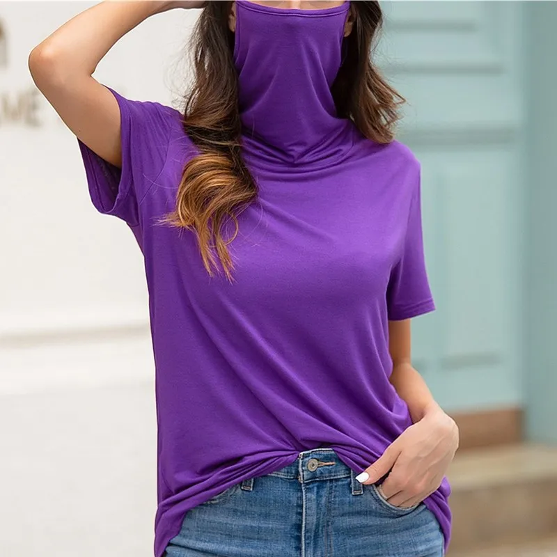 

T-shirt 2023 Women's Casual Loose O-Neck Short Sleeve Face Mask Top T-shirt Футболка женская T-shirt Femme Camiseta Mujer