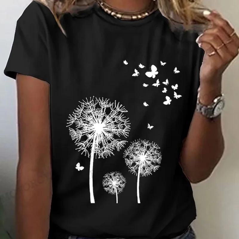

Explosive dandelion 3d printing women's fashion T-shirt floral Harajuku short-sleeved top Tees fitness breathable pullover