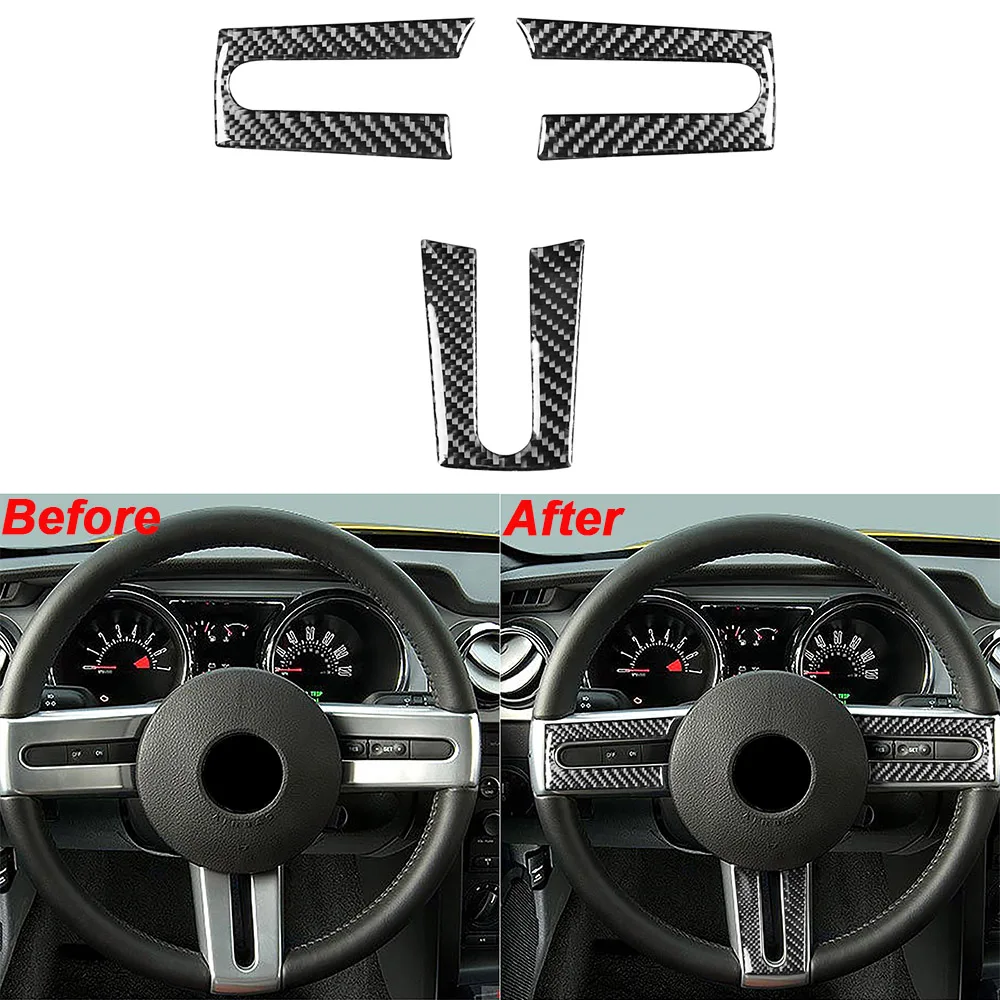 

3pcs Carbon Fiber Car Steering Wheel Cover Trims Button Frame For Ford Mustang 2009 2008 2007 2006 2005 Accesorios Para El Coche