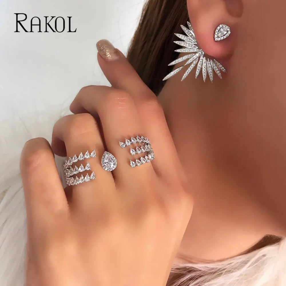 

RAKOL Luxury Trendy Marquise Flower Full Mirco Paved Crystal Zircon Naija Wedding Drop Earring Fashion Party Bridal Jewelry