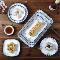 chrysanthemum plate ceramic bowl dish set household tableware blue edge breakfast dessert baking square plate kitchen dinnerware
