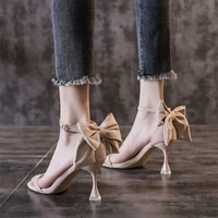 a buckle with sandals for women in the summer of 2022 the new korean version of joker bow open toe sexy stiletto heels