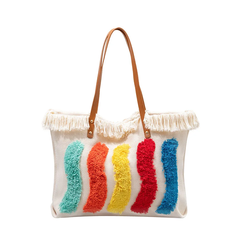 

Colours Canvas Fabric Tote Shoulder Bag For Women Large Capacity Daily Shopping Handbags Gril Soft Leather Messenger Bags