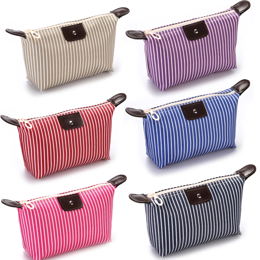 

Женские косметички для девочек, сумочка в полоску, мини-сумочка на молнии, складывающаяся Водонепроницаемая Сумочка для макияжа