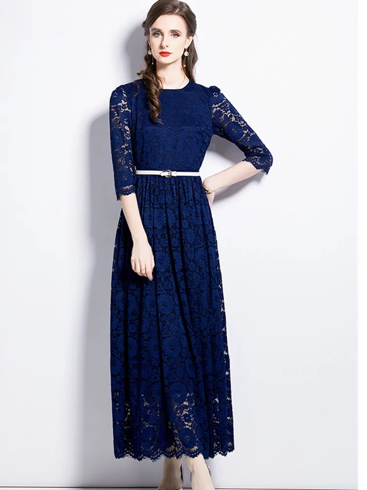Женское кружевное платье SMTHMA Элегантное Длинное Платье с круглым вырезом и