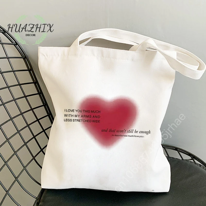 

Ulzzang Women's Handbags Shoulder Bags Women Heart Harajuku Art Gothic School Y2k Anime Canvas Large Capacity Casual Shopper Bag