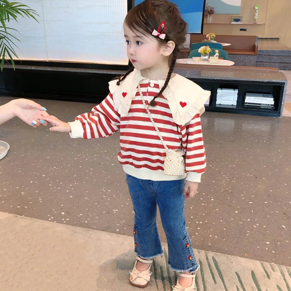 

Toddler Girl Pants Outfits 2022 Summer Baby Girls Denim Flared Pants Fringed Embroidery Small Flower Cute Denim Trousers 2-7 Y