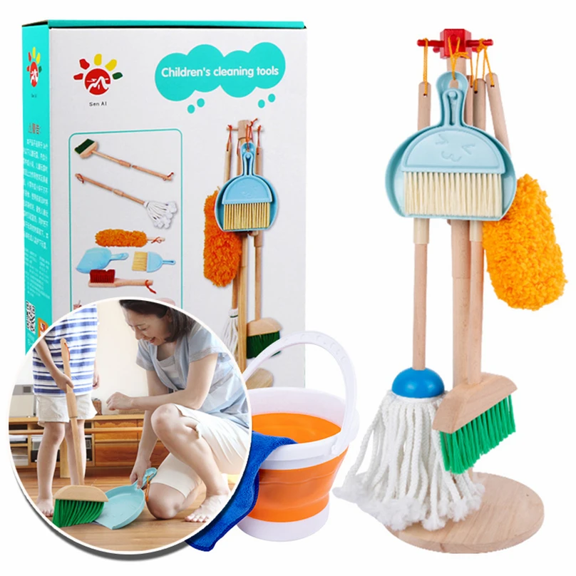 

Child Toy Cleaning Set Broom Mini Mop Pretend Play Sweeping House Cleaning Toys Children'S Toy Kitchen C64W