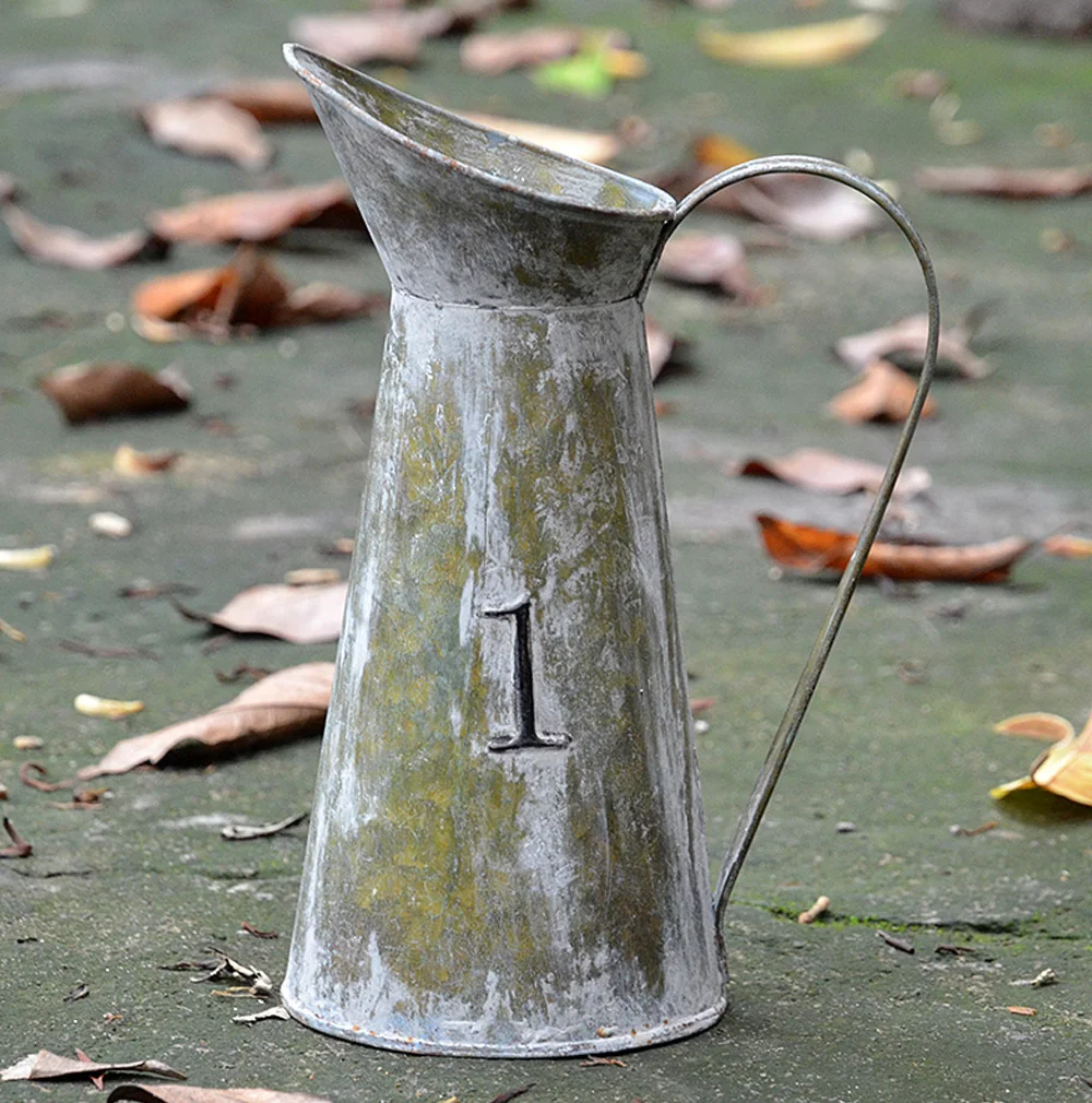 

Distressed Vintage Small Handcraft Galvanized Watering Can Jug Flower Vase