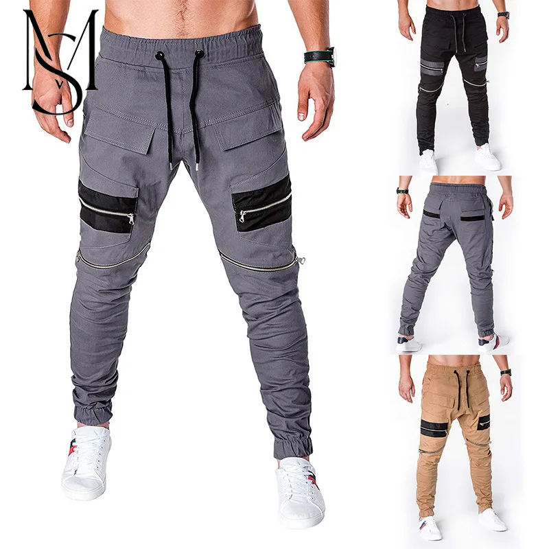 

Foreign trade men's fashion patchwork casual pants with lace belt cotton casual leggings K1796