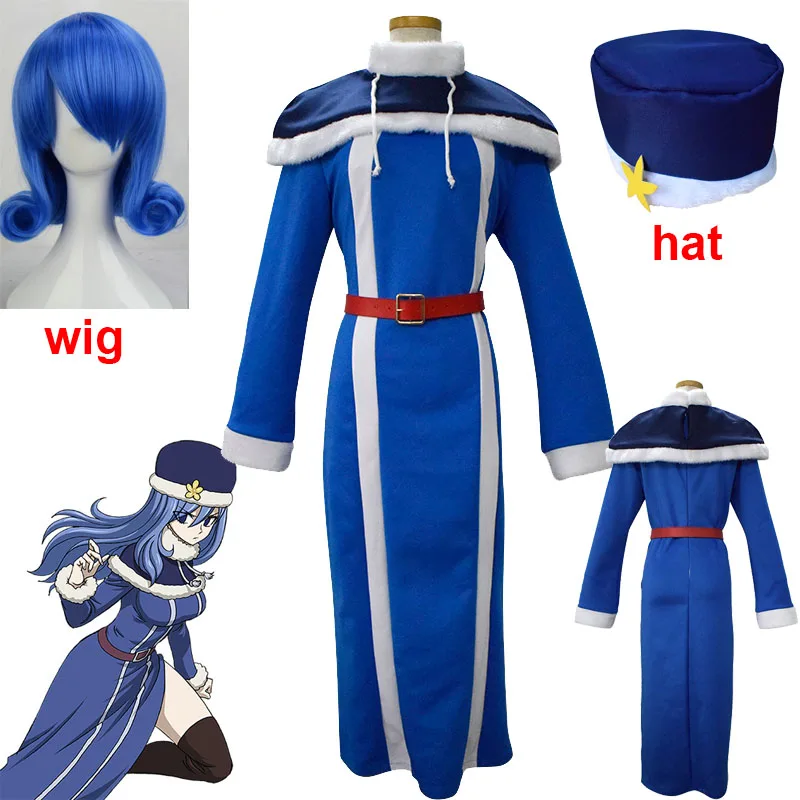 

Женский костюм для косплея из аниме «Фея хвост», полный комплект из шапки и платка, шаль, парик для косплея, синего цвета, на Хэллоуин