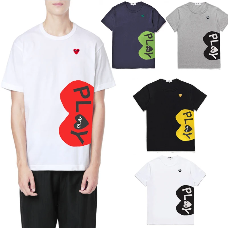 

Футболка Мужская/Женская хлопковая прямая с вышивкой, Повседневная рубашка с коротким рукавом, круглым вырезом, принтом сердечек и букв, та...