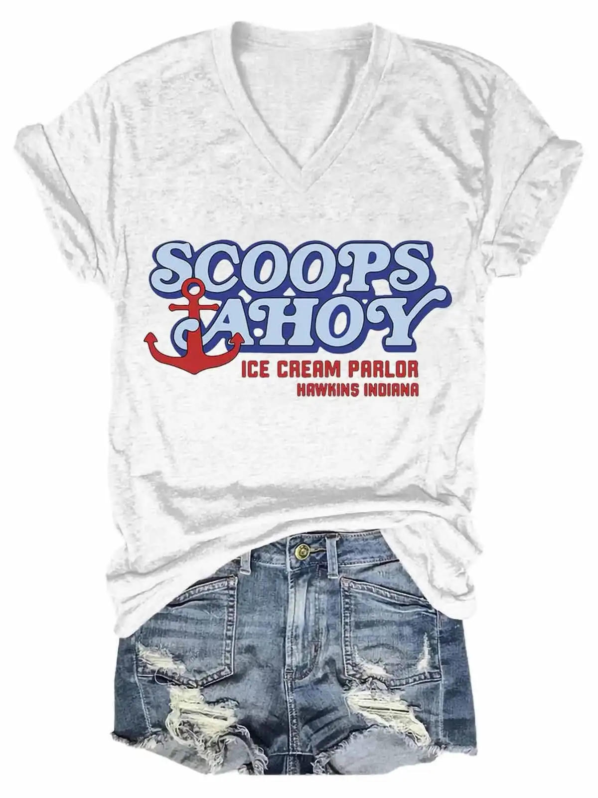 Women's Scoops Ahoy Ice Cream Parlor V-Neck T-Shirt