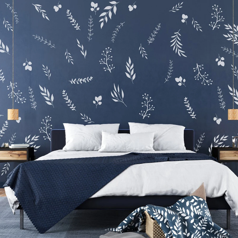 

Summer Mixed Leaf Twigs Wall Decal Bedroom Living Room Tree Flower Nature Leaves Wall Sticker Kids Room Vinyl Home Decor